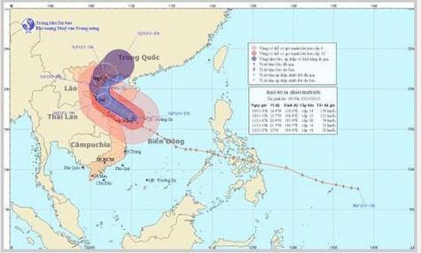 Đường đi và vị trí cơn bão Haiyan
