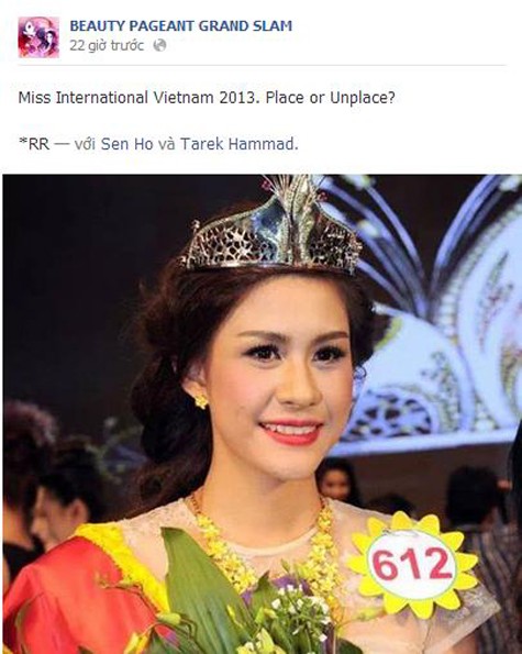 Hương Trâm xuất hiện trên trang Facebook uy tín về sắc đẹp với tư cách là đại diện của Việt Nam thi Hoa hậu Quốc tế 2013