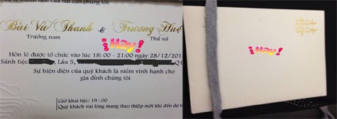 Theo như thông tin ghi trên thiệp cưới nhạc sĩ Thanh Bùi sẽ kết hôn vào tối nay - 28/12. Ảnh ihay.vn