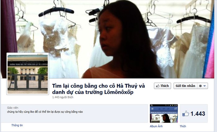 Các bạn học sinh lập hội "Tìm lại công bằng cho cô Hà Thủy" - Ảnh chụp từ Facebook.