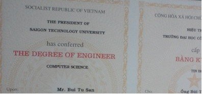 Một bằng kỹ sư tin học, được viết là “The degree of engineer” (ảnh Vietnamnet.vn).