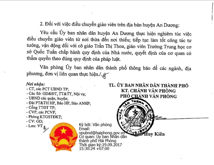 Văn bản của Ủy ban nhân dân thành phố Hải Phòng (Ảnh: DC, nguồn Haiphong.gov.vn)