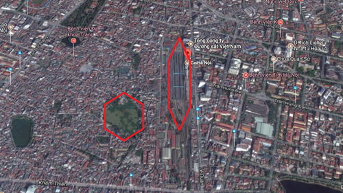 Khu vực nằm trong đồ án quy hoạch ga Hà Nội. (Ảnh chụp từ Google Maps)