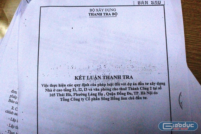Thanh tra Bộ Xây dựng đã chỉ ra hàng loạt sai phạm của dự án 165 Thái Hà (Ảnh: LC)