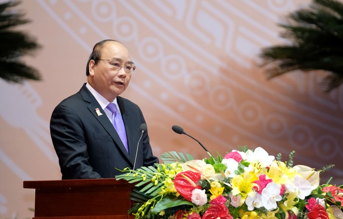 Thủ tướng Nguyễn Xuân Phúc dự và phát biểu tại phiên bế mạc Đại hội đại biểu Đoàn toàn quốc lần thứ XI. (Ảnh: VPCP).