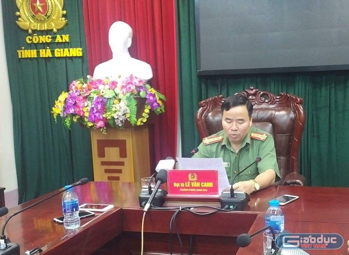 Đại tá Lê Văn Canh, Người phát ngôn công an tỉnh Hà Giang thông tin ngày 20/7 (Ảnh: LC)