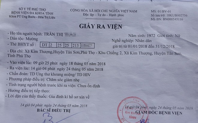 Giấy xét nghiệm bệnh án có HIV của người dân huyện Tân Sơn (Ảnh: SKĐS)