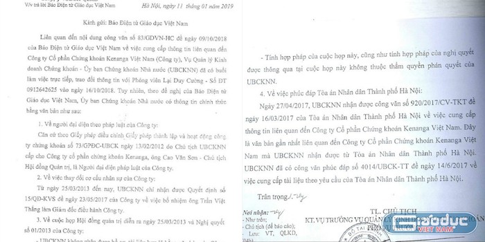 Công văn của Ủy ban Chứng khoán Nhà nước gửi Báo điện tử Giáo dục Việt Nam (Ảnh: LC)