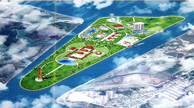 Nếu được xây dựng, đảo Cái Tráp của Hải phòng sẽ có Casino dưới chân tượng phật được cho là cao nhất thế giới. (Ảnh phối cảnh dự án)