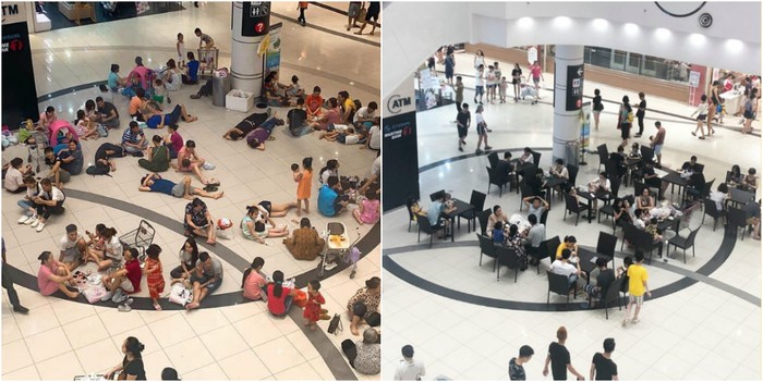 Hình ảnh trước và sau khi có điều chỉnh cho người dân tránh nắng, nóng tại Aeon Mall (Ảnh: Kênh 14)