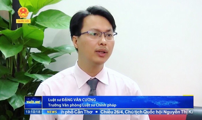 Luật sư Đặng Văn Cường, Trưởng văn phòng luật sư Chính pháp. Ảnh Truyền hình Quốc hội