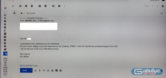 Một trong những email xác nhận không tham gia hội nghị của trường Đại học Điện Lực. Ảnh chụp màn hình.