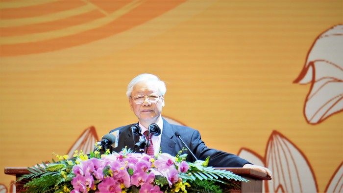 Tổng bí thư, Chủ tịch nước Nguyễn Phú Trọng phát biểu tại buổi lễ. Ảnh: LC