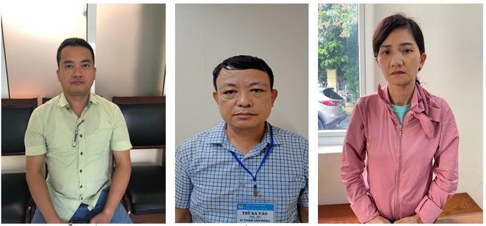 Các đối tượng (từ trái sang): Nguyễn Quốc Việt, Lê Thế Sơn, Vũ Thị Ninh. Ảnh: Cổng thông tin Bộ Công an
