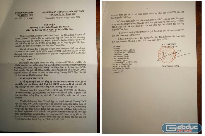Kết luận của Thanh tra Ủy ban nhân dân tỉnh Thanh Hóa đối với các tố cáo của bà Nguyễn Thị Xuyến. Ảnh: LC