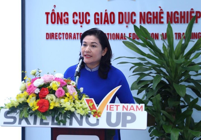 Thứ trưởng Bộ Lao động - Thương binh và Xã hội Nguyễn Thị Hà phát biểu. Ảnh: Ban tổ chức