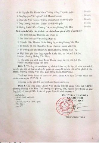 Quyết định thành lập tổ công tác của UBND quận Hồng Bàng (Ảnh: Duy Phong)