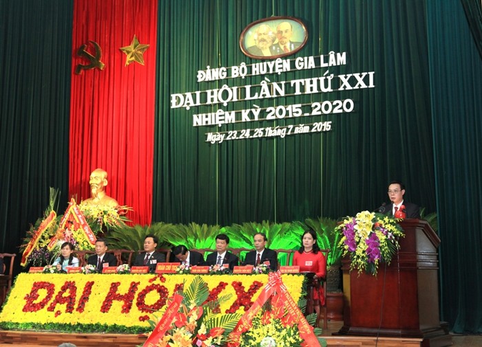 Đại hội Đảng bộ Huyện Gia Lâm lần thứ XXI diễn ra ngày 23-25/7/2015. Ảnh: gialam.gov.vn