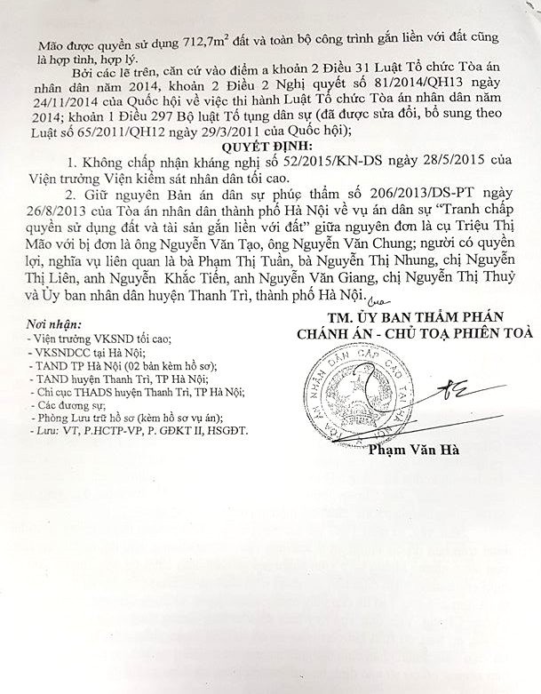 Quyết định Giám đốc thẩm của Ủy ban Thẩm phán đã có hiệu lực pháp luật 07 tháng nay nhưng cơ quan thi hành án huyện Thanh Trì vẫn chần chừ chưa thực hiện.