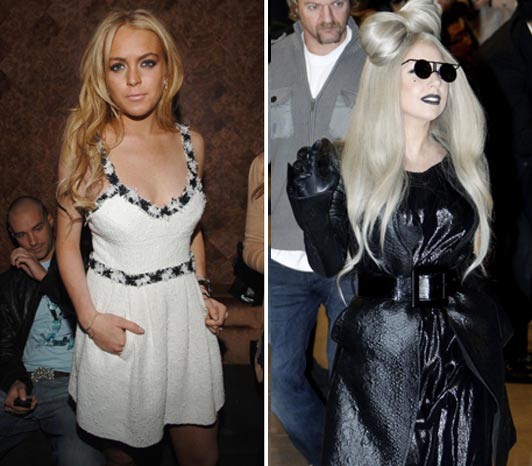 Blonde Cambell tâm sự: "Một số người nói tôi nhìn rất giống Lindsay Lohan (ảnh trái), người tôi hâm mộ. Nhưng thần tượng thật sự của tôi là Lady Gaga" (ảnh phải).