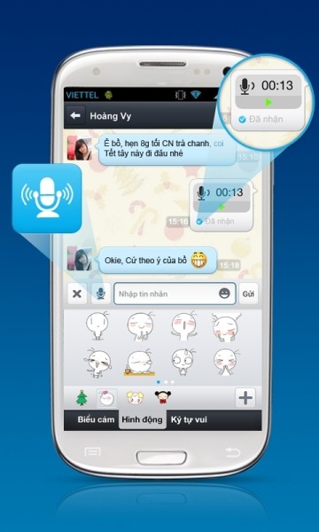 Chức năng nhắn tin thoại miễn phí trên Zalo mang lại cho các bạn trẻ nhiều lựa chọn để tương tác với nhau. Tính năng gọi điện cũng sẽ sớm ra mắt vào Quý 2/2013.