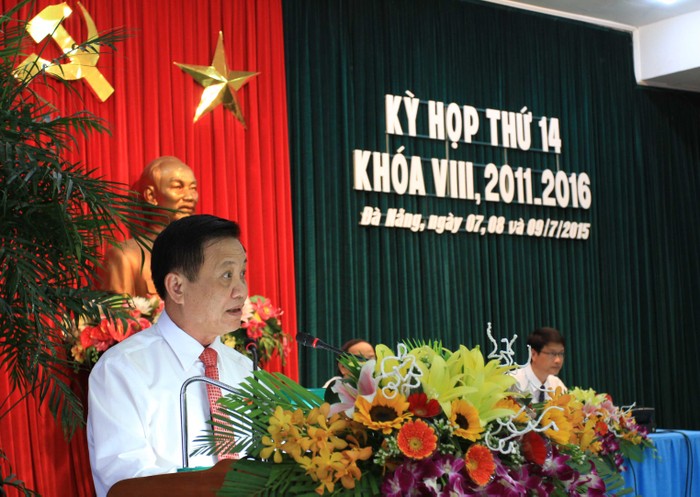 Bí thư Thành ủy, Chủ tịch HĐND TP Đà Nẵng Trần Thọ phát biểu khai mạc kỳ họp. Ảnh Thùy Linh