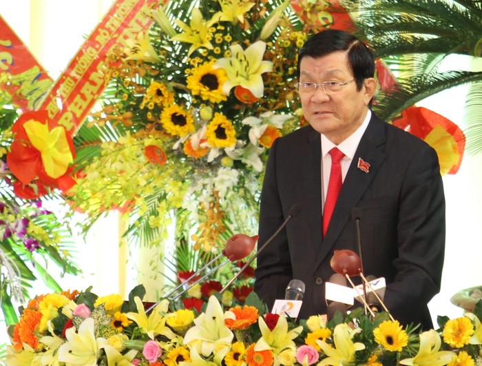 Chủ tịch nước Trương Tấn Sang phát biểu tại Đại hội. Ảnh Thùy Linh