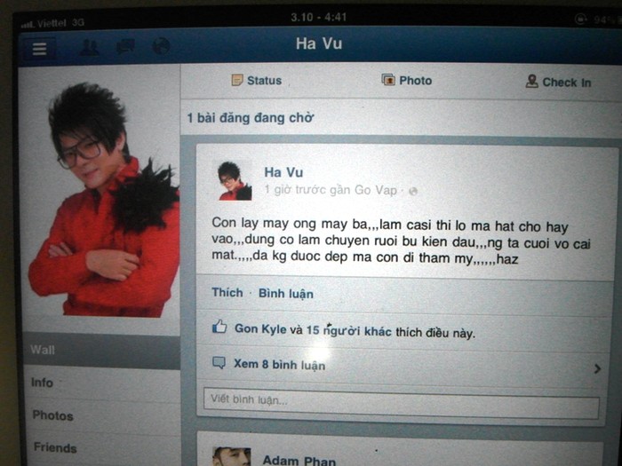 Dòng phản ứng trên Facebook của Vũ Hà.