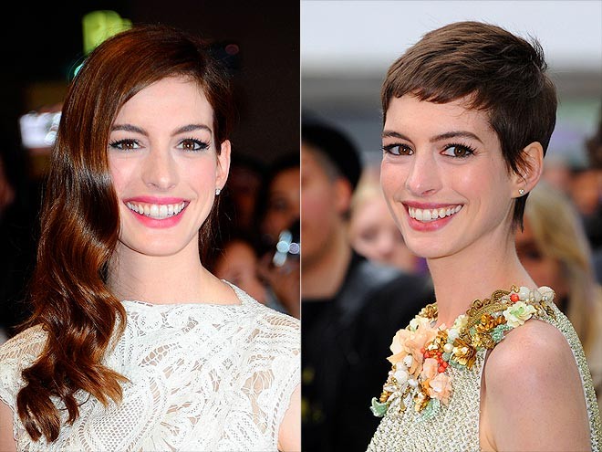 Anne Hathaway dịu dàng với tóc dài và đầy cá tính với mái tóc tém