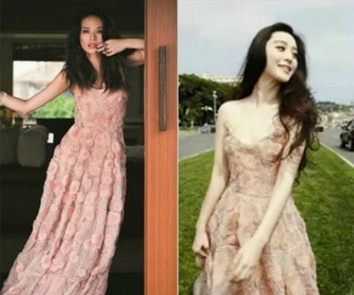 Chiếc đầm cách điệu từ những bông hoa hồng khiến cả 2 mỹ nhân hàng đầu xứ Trung trông thật duyên dáng và nữ tính