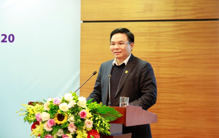 Tổng giám đốc Petrovietnam Lê Mạnh Hùng phát biểu tại Cuộc thi tìm hiểu “Pháp luật với người lao động Petrovietnam” năm 2020. Ảnh: PVN
