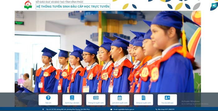 Trang web hệ thống tuyển sinh đầu cấp học trực tuyến của Sở Giáo dục và Đào tạo Vĩnh Phúc