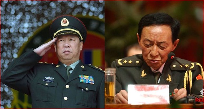 Lý Tác Thành (trái) Phó tư lệnh quân khu Thành Đô và Điền Nghĩa Công, Phó chính ủy quân khu Quảng Châu được cho là 2 tướng nắm chắc cục diện biển Đông tháp tùng ông Lương Quang Liệt đi Camphuchia