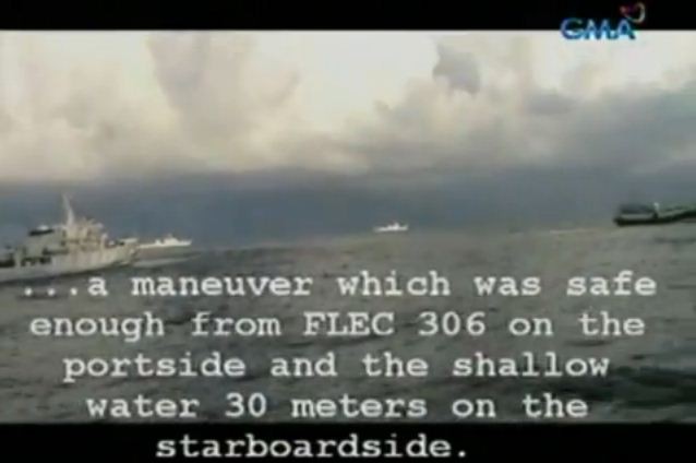 Trên hình ảnh xuất hiện ít nhất 3 tàu công vụ "lùa" tàu MCS - 3008 của Philippines cùng một lúc