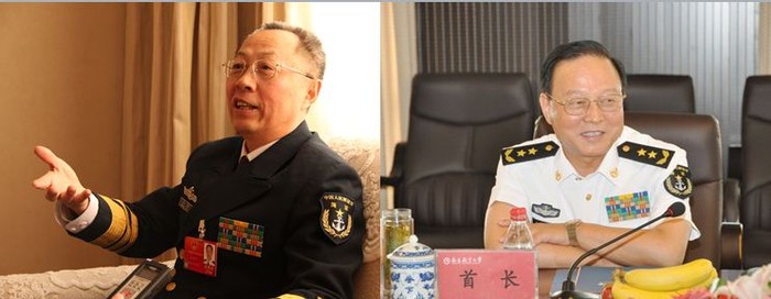 Trung tướng Vương Đăng Bình (trái) vừa được điều động thay thế trung tướng Hoàng Gia Tường (phải) làm Chính ủy hạm đội Nam Hải, đơn vị hải quân chủ lực của quân đội Trung Quốc ở biển Đông