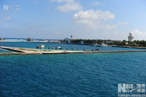 Khu vực cầu cảng Trung Quốc xây dựng trái phép trên đảo Phú Lâm cho tàu cá neo đậu