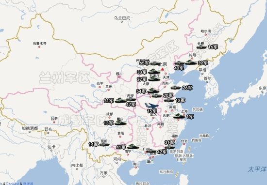 Bản đồ phân bố địa bàn đóng quân của 15 tập đoàn quân Trung Quốc