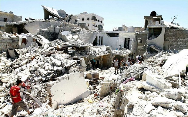 Bab Nairab sau cuộc tấn công tên lửa của quân chính phủ Syria.