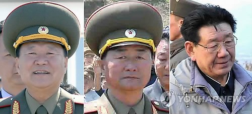 3 nhân vật được cho là cánh tay đắc lực phò tá Kim Jong-un hậu Jang Song-thaek từ trái qua phải: Hwang Byong-so, Choe Ryong-hae và Jang Jong-nam.