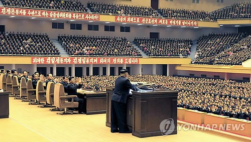 Kim Jong-un phát biểu trước ban lãnh đạo đảng Lao động Triều Tiên.
