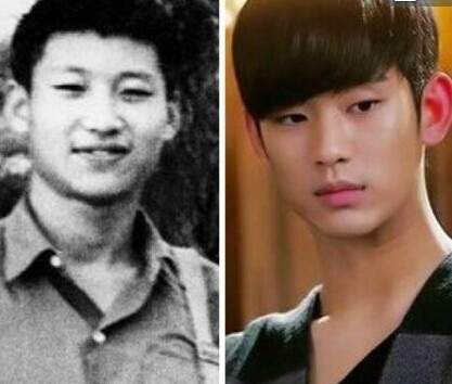 Ảnh trái: Ông Tập Cận Bình thời trẻ, ảnh phải là nam diễn viên Hàn Quốc Kim Soo-hyun.