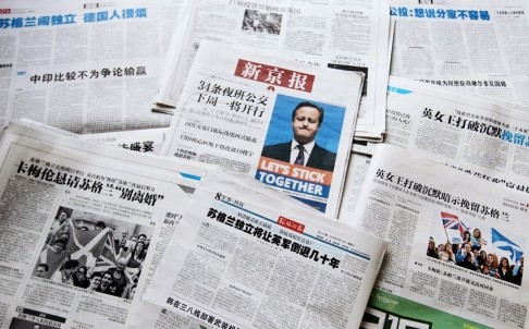 Truyền thông Trung Quốc chủ yếu đưa tin, ít bình luận về cuộc bỏ phiếu trưng cầu dân ý của Scotland.