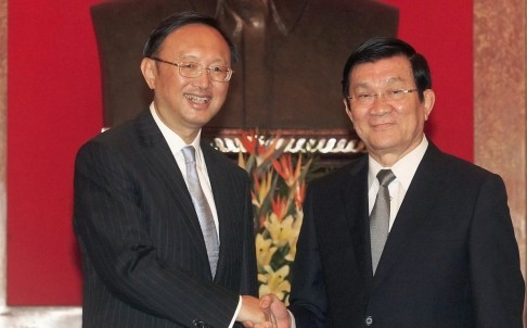 Chủ tịch nước Trương Tấn Sang tiếp Ủy viên Quốc vụ viện Trung Quốc Dương Khiết Trì. Ảnh: SCMP.