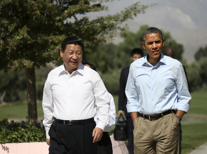 Ông Tập Cận Bình gợi ý về mô hình mới quan hệ nước lớn Trung - Mỹ trong khi hội đàm với ông Obama ở California tháng 6/2013, nhưng Washington không đả động gì đến khái niệm này. Ảnh: Tân Hoa Xã.