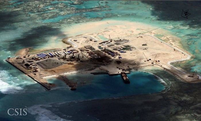 Ảnh chụp vệ tinh đảo nhân tạo bất hợp pháp Trung Quốc xây trên đá Châu Viên ngày 15/11/2014.