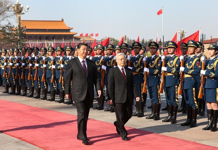 Tổng bí thư Nguyễn Phú Trọng và Chủ tịch Trung Quốc Tập Cận Bình tại Bắc Kinh, ảnh: Tân Hoa Xã.