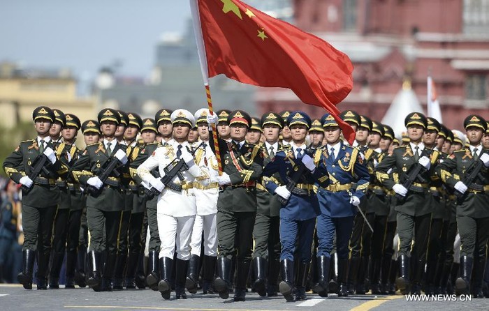 Lính Trung Quốc tham gia duyệt binh trên Quảng trường Đỏ, Moscow ngày 9/5. Ảnh: Tân Hoa Xã.