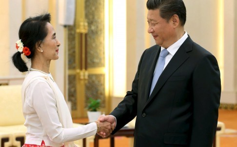 Ông Tập Cận Bình tiếp bà Aung San Suu Kyi. Ảnh: SCMP.