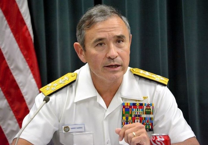 Đô đốc Harry Harris, Tư lệnh Bộ Tư lệnh Thái Bình Dương Hoa Kỳ. Ảnh: Asahi.