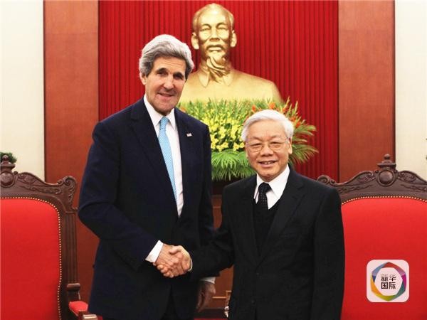 Tổng bí thư Nguyễn Phú Trọng tiếp Ngoại trưởng Mỹ John Kerry. Ảnh: Tân Hoa Xã.